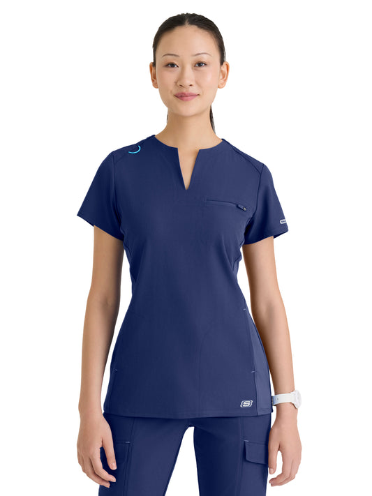 Women's Three Pocket V-Neck Reward Scrub Top - SKT312 - Navy