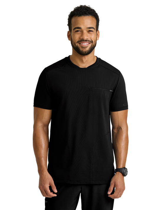 Men's Three-Pocket Rebound Round Neck Top - SKT325 - Black