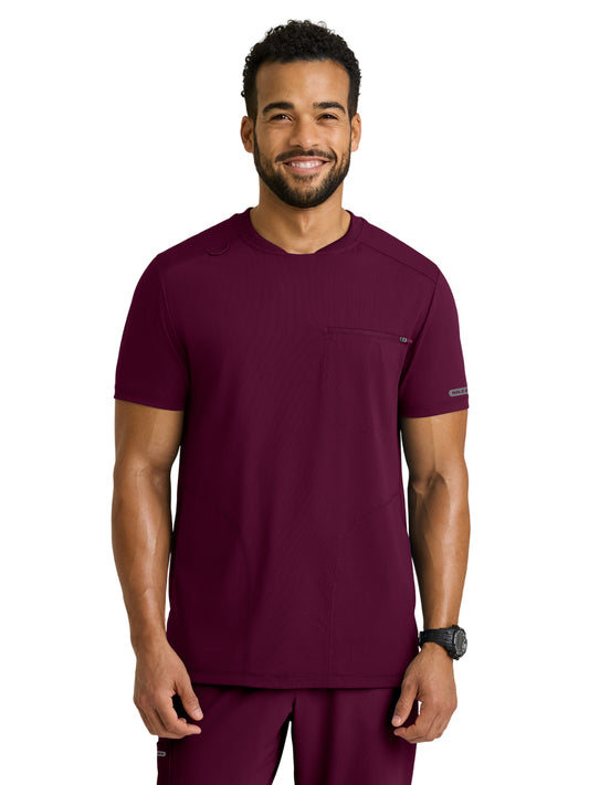 Men's Three-Pocket Rebound Round Neck Top - SKT325 - Wine