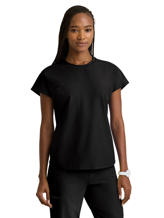 Women's Three-Pocket Fresh Round Neck Top - SKT326 - Black