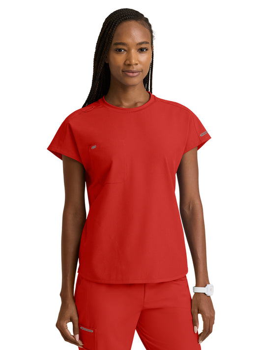 Women's Three-Pocket Fresh Round Neck Top - SKT326 - Persimmon