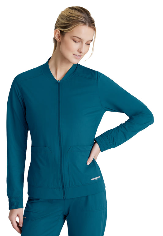 Women's Three-Pocket Zip-Up Contour Warm-Up Scrub Jacket - SKW919 - Bahama
