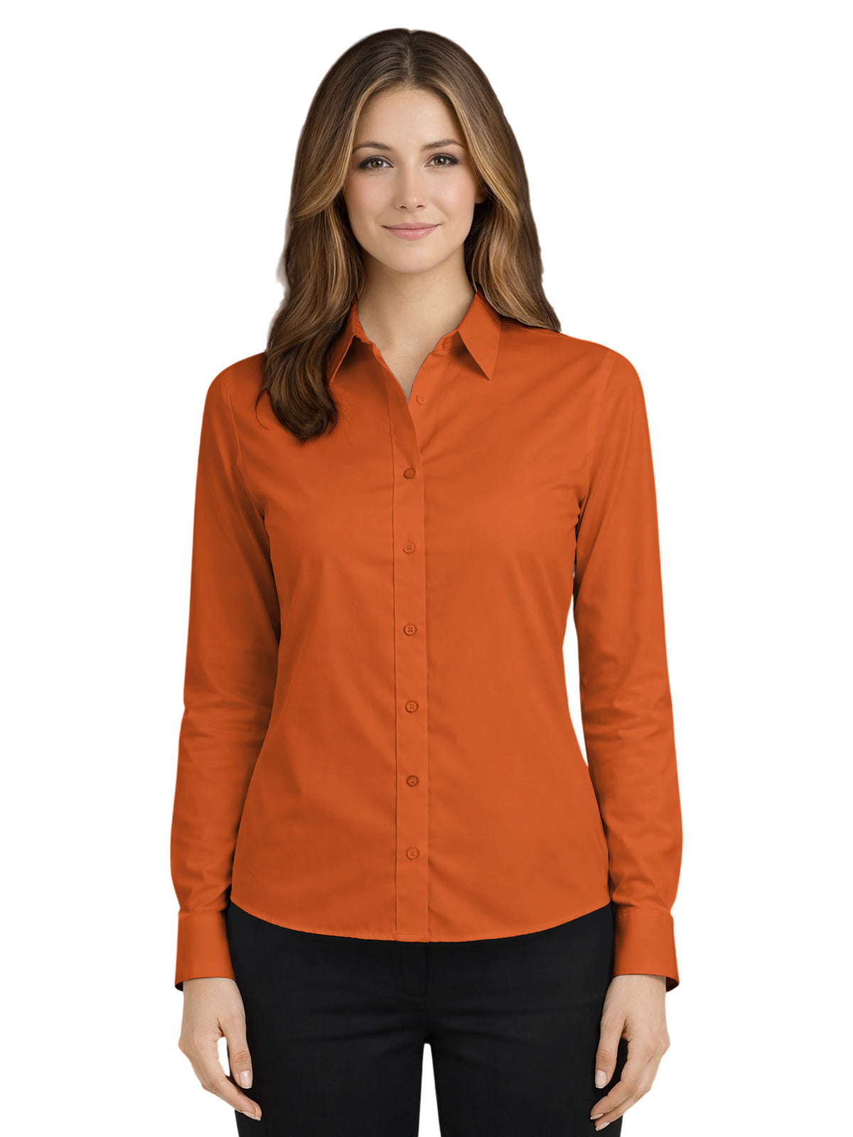 Women's Pocketless Long Sleeve Poplin Shirt - BG6210 - Burnt Orange