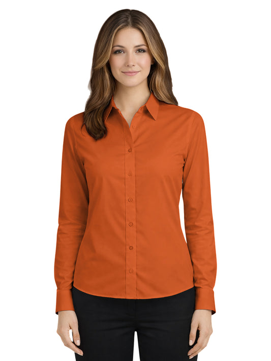 Women's Pocketless Long Sleeve Poplin Shirt - BG6210 - Burnt Orange