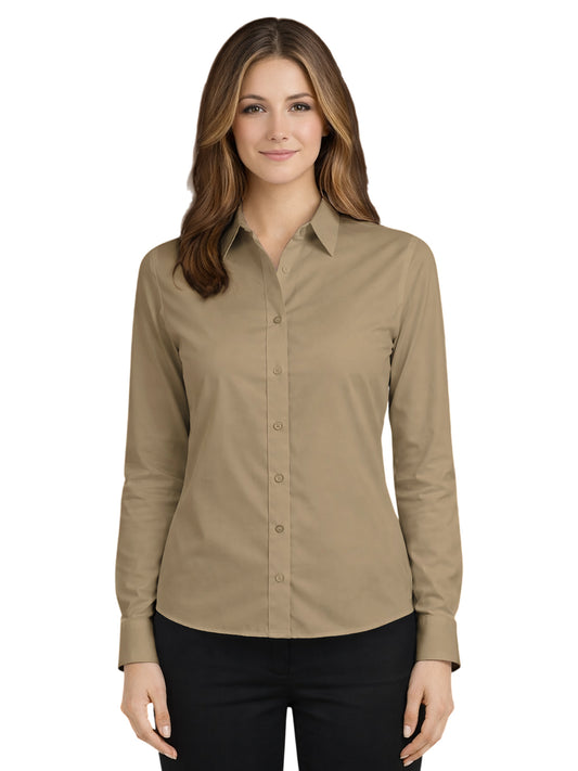 Women's Pocketless Long Sleeve Poplin Shirt - BG6210 - Tan