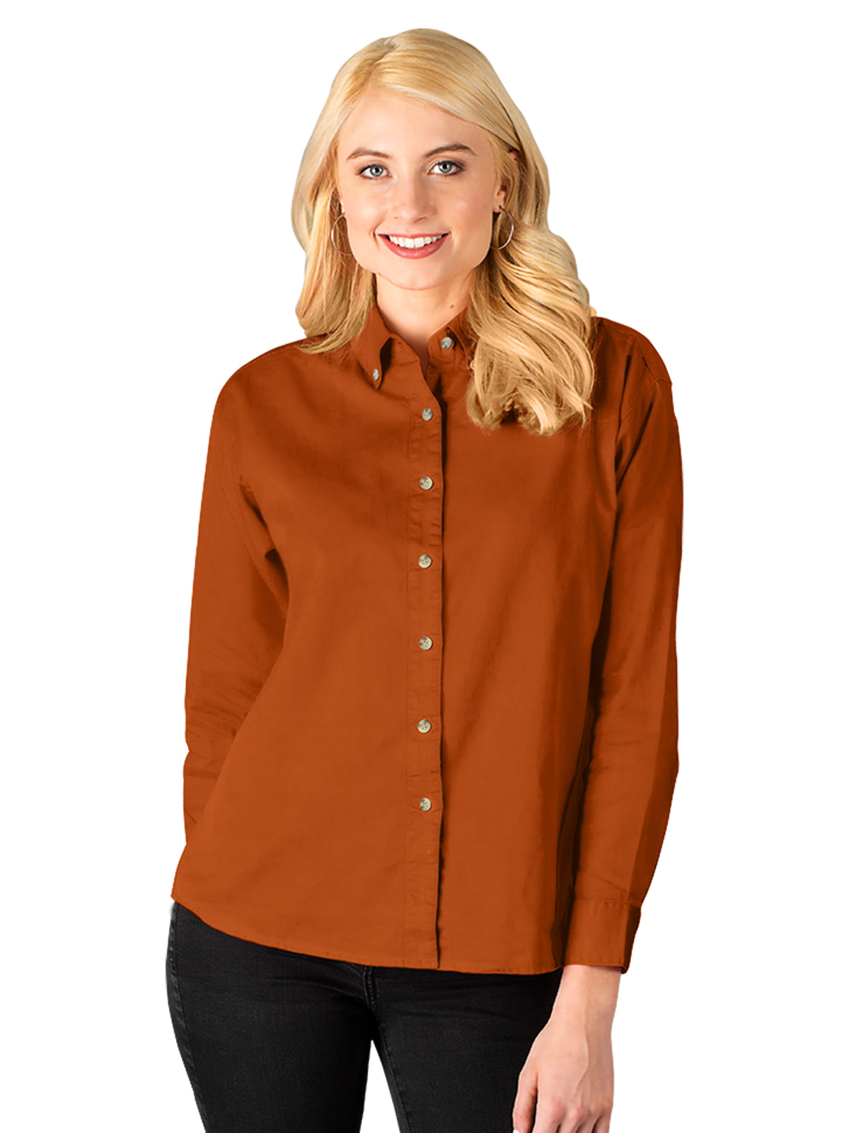 Women's Pocketless Cotton Twill Shirt - BG6213 - Burnt Orange