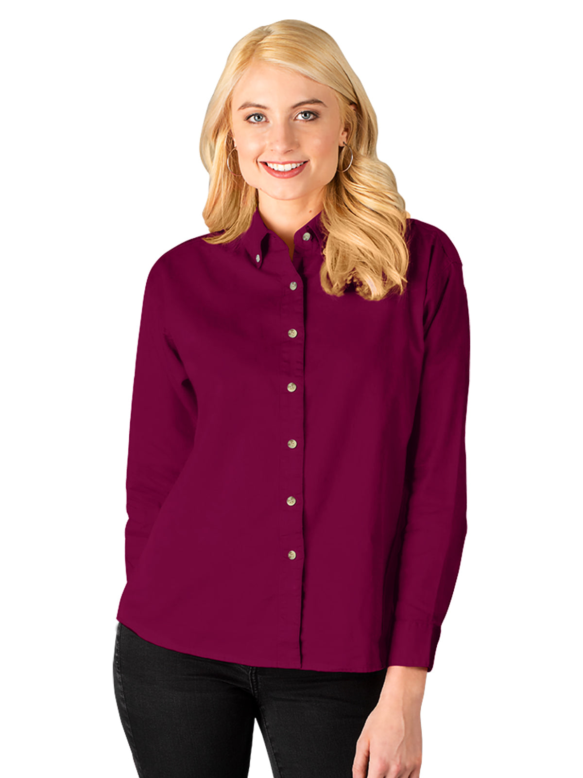 Women's Pocketless Cotton Twill Shirt - BG6213 - Burgundy