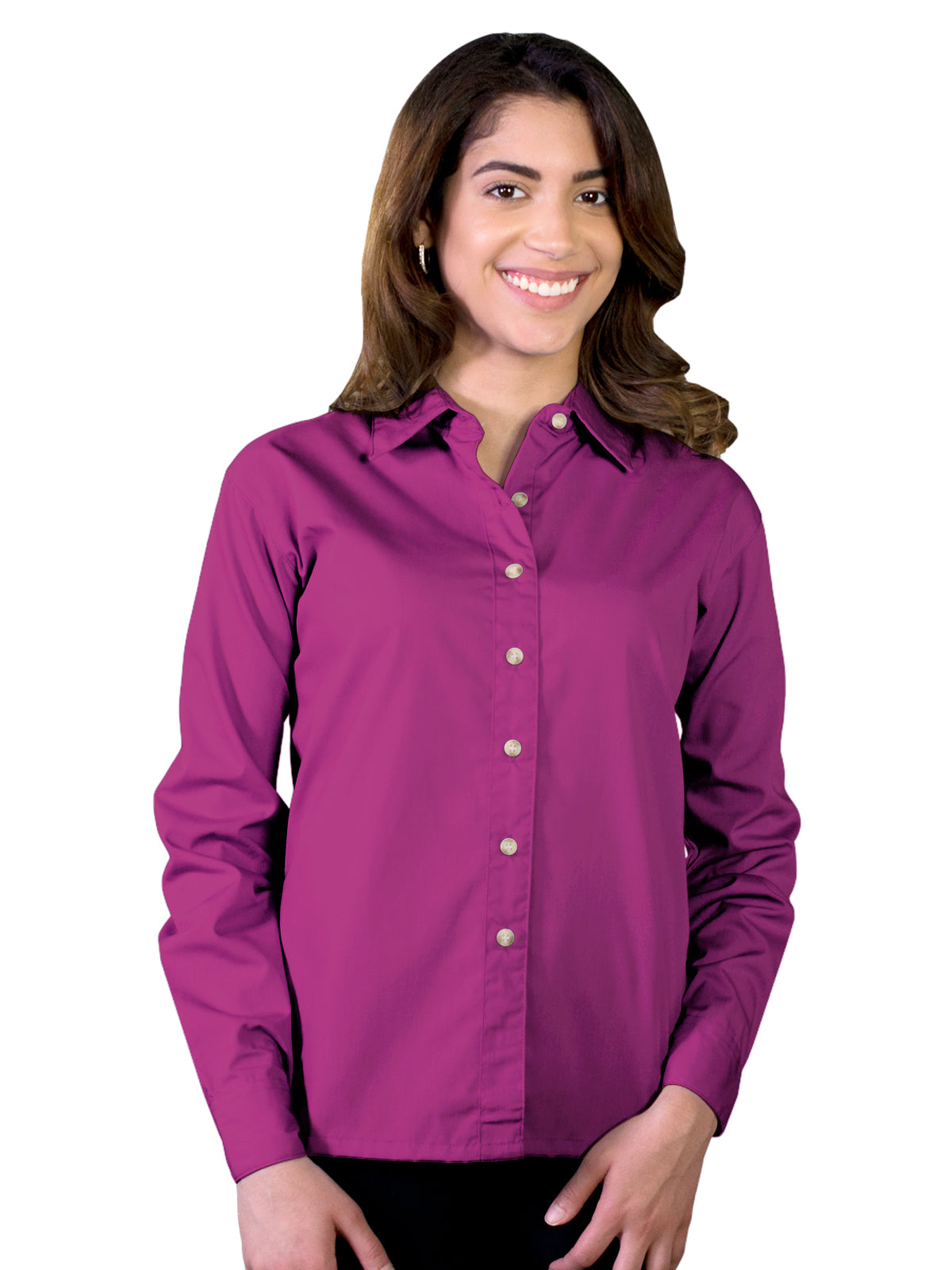 Women's Pocketless Long Sleeve Superblend Poplin Shirt - BG6216 - Berry