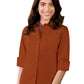 Women's Pocketless 3/4-Sleeve Stretch Poplin Shirt - BG6218 - Burnt Orange