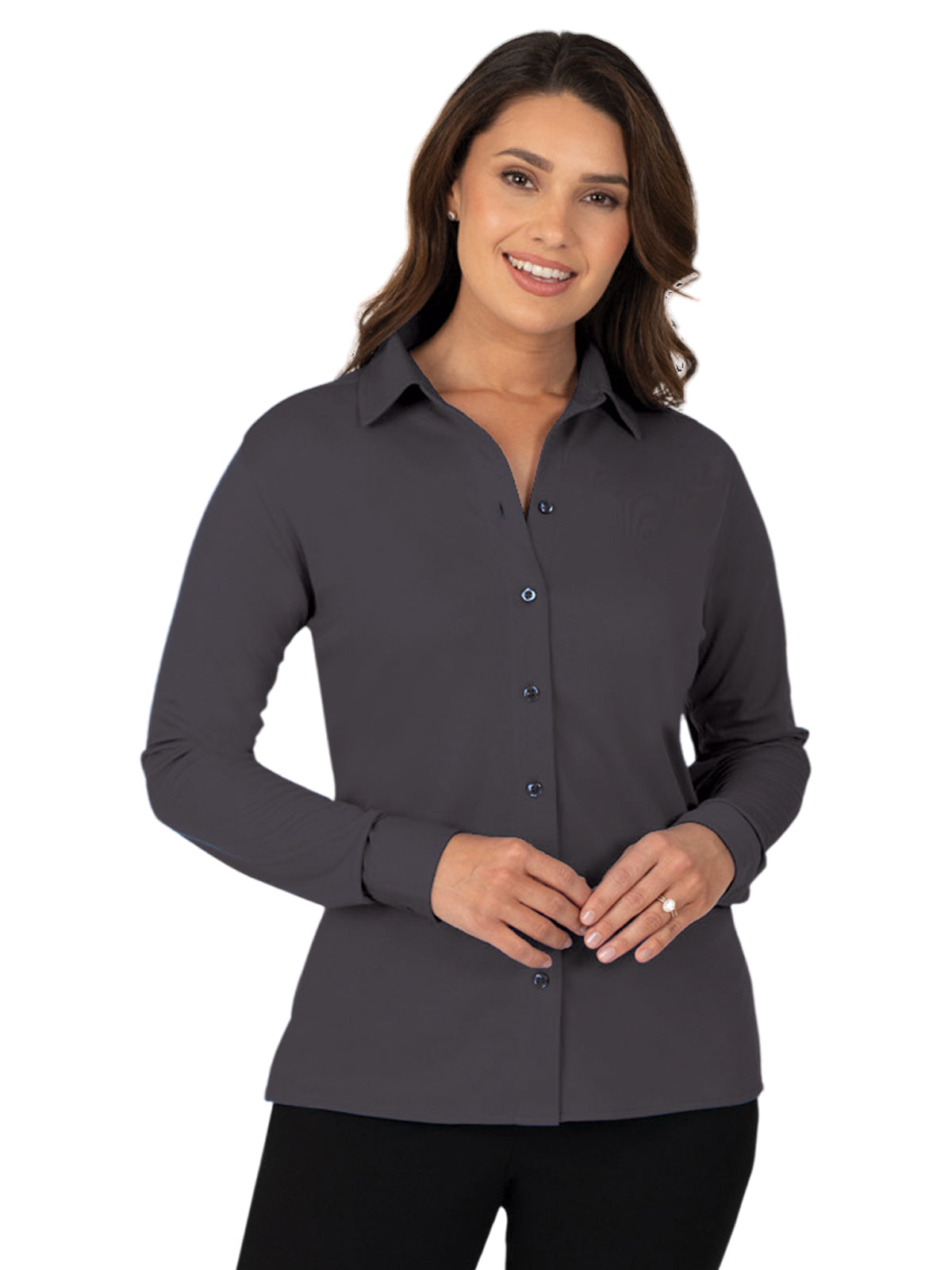 Women's Pocketless Knit Stretch Woven Shirt - BG6273 - Graphite