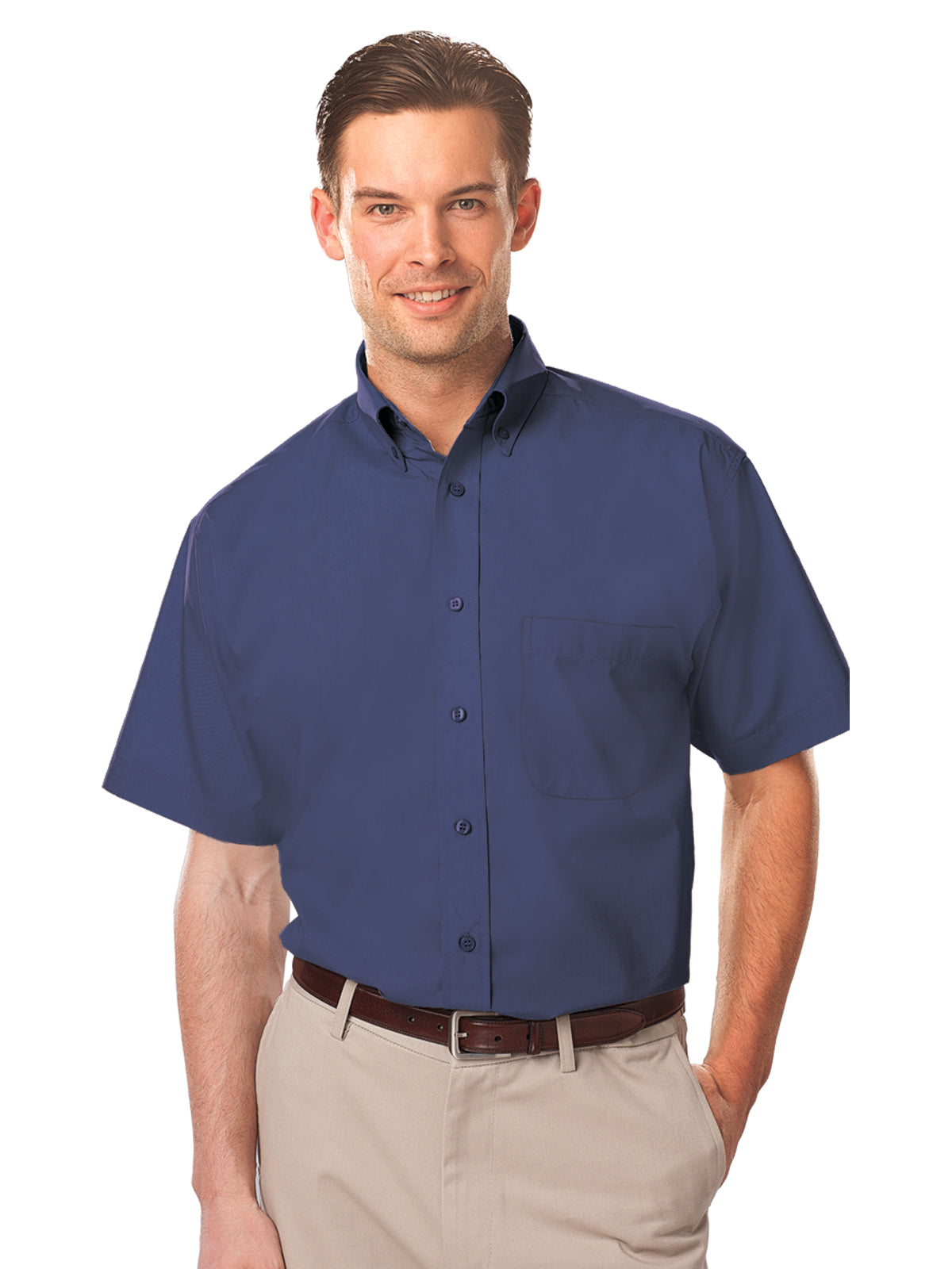 Men's 1-Pocket Short Sleeve Value Poplin Shirt - BG7210S - Navy