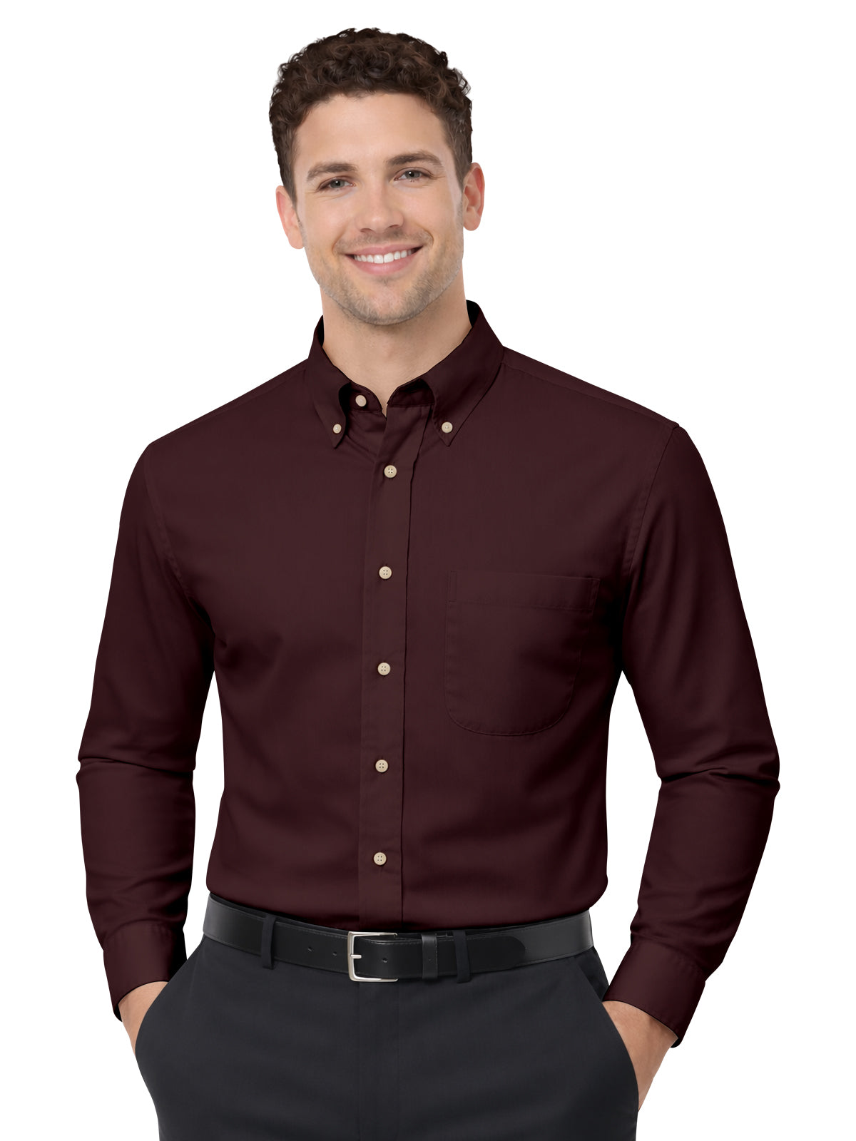 Men's 1-Pocket Superblend Poplin Shirt - BG7216 - Chocolate