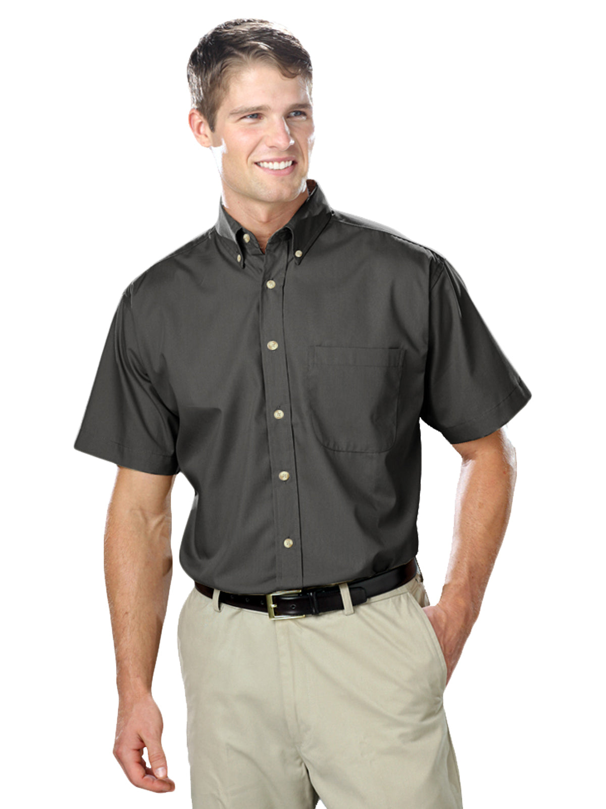 Men's 1-Pocket Short Sleeve Superblend Poplin Shirt - BG7216S - Graphite