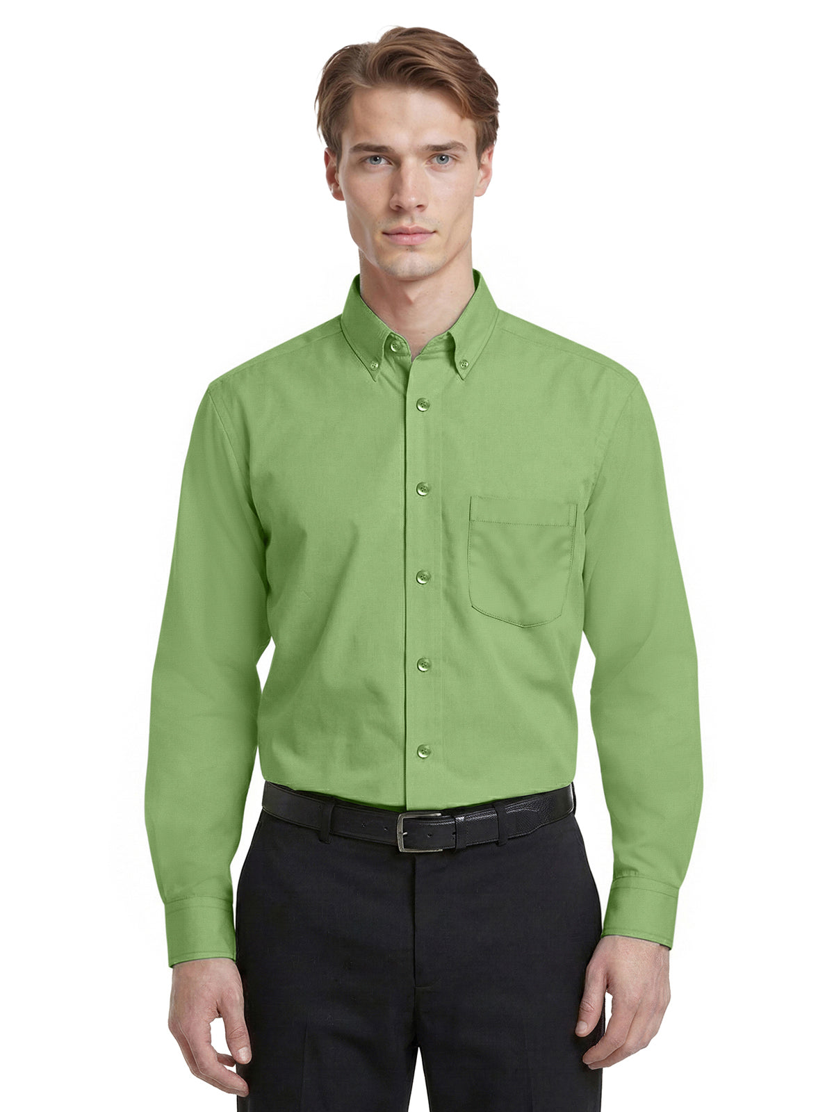 Men's 1-Pocket Matching Buttons Poplin Shirt - BG7266 - Cactus