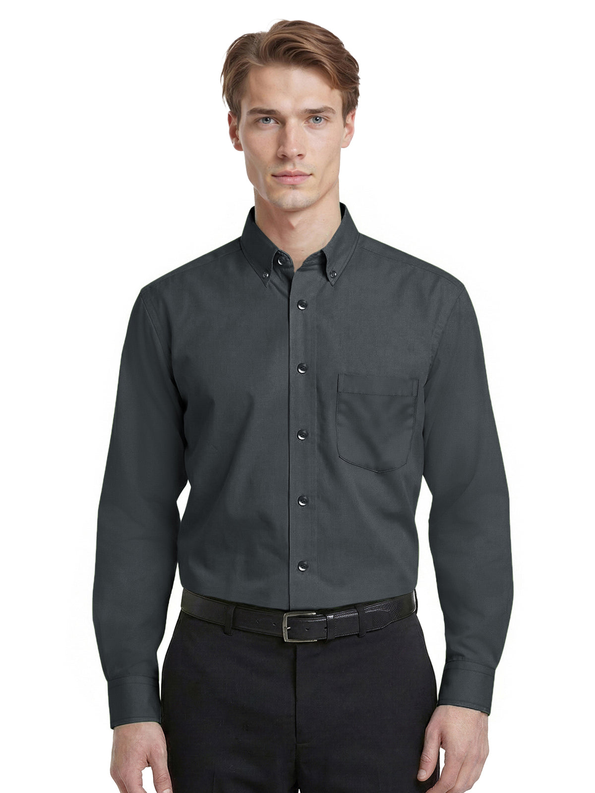 Men's 1-Pocket Matching Buttons Poplin Shirt - BG7266 - Graphite