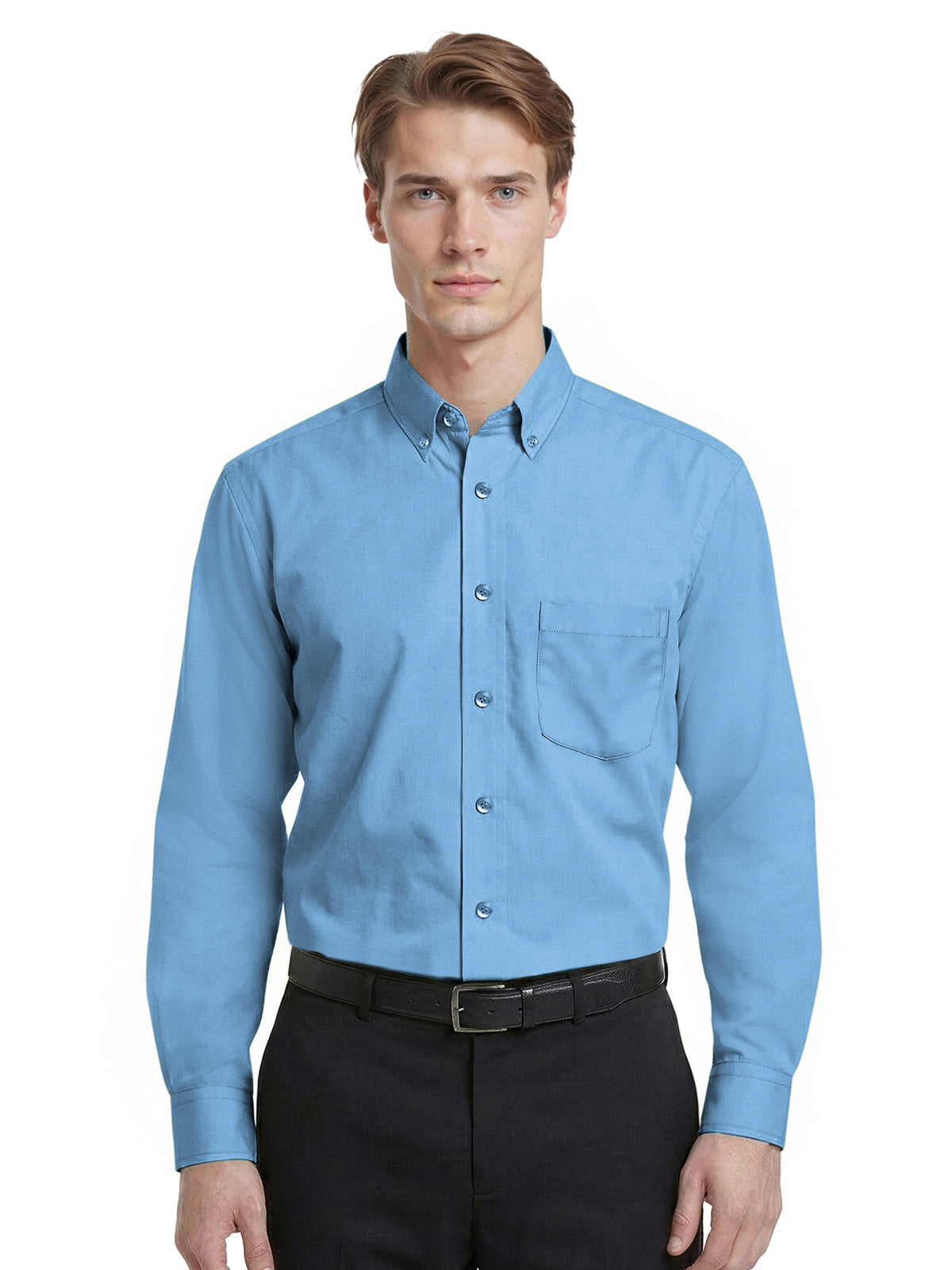 Men's 1-Pocket Matching Buttons Poplin Shirt - BG7266 - Light Blue