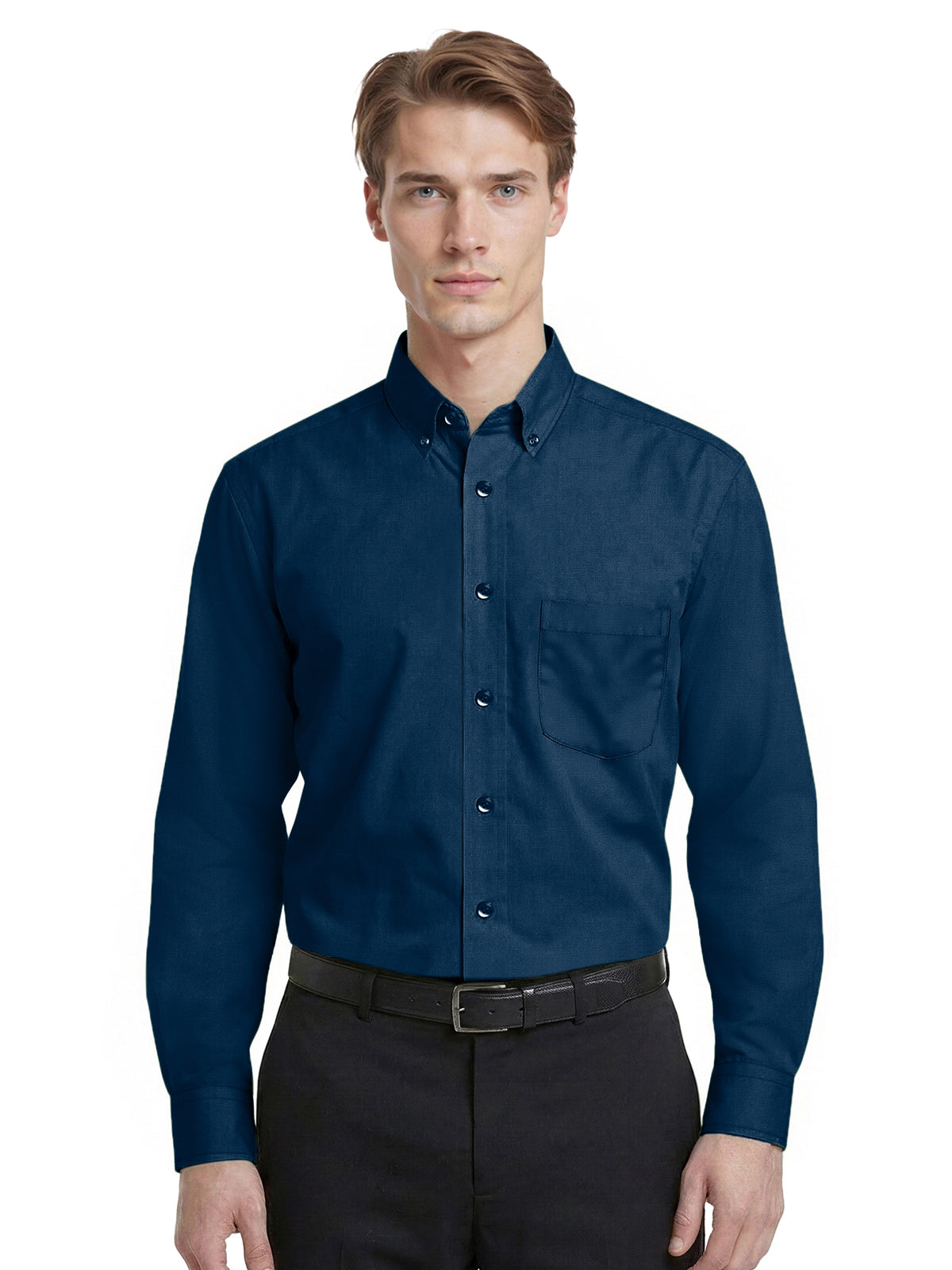 Men's 1-Pocket Matching Buttons Poplin Shirt - BG7266 - Navy