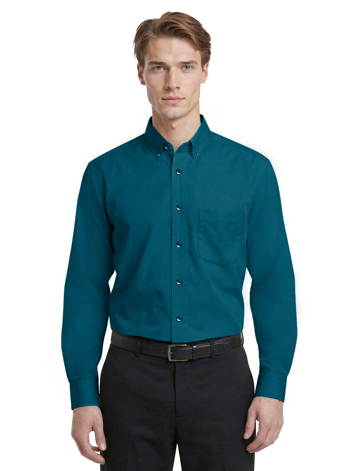 Men's 1-Pocket Matching Buttons Poplin Shirt - BG7266 - Teal