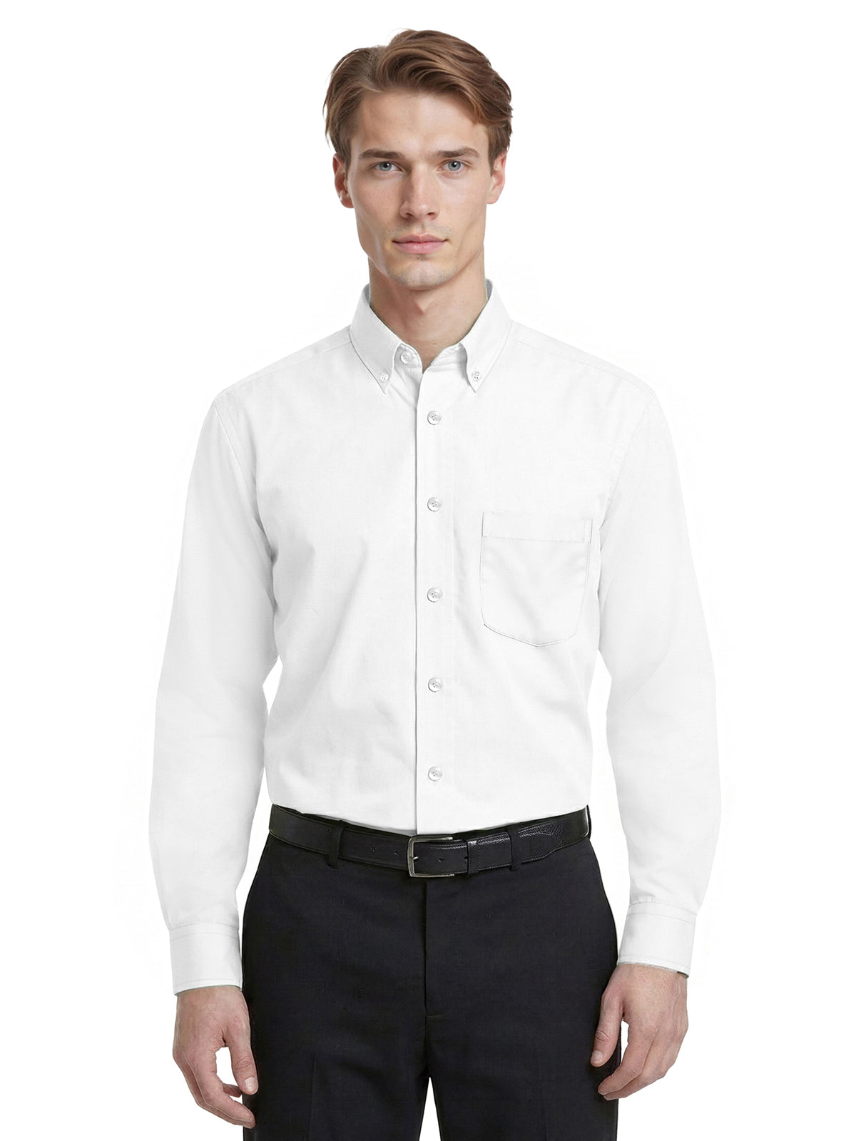 Men's 1-Pocket Matching Buttons Poplin Shirt - BG7266 - White