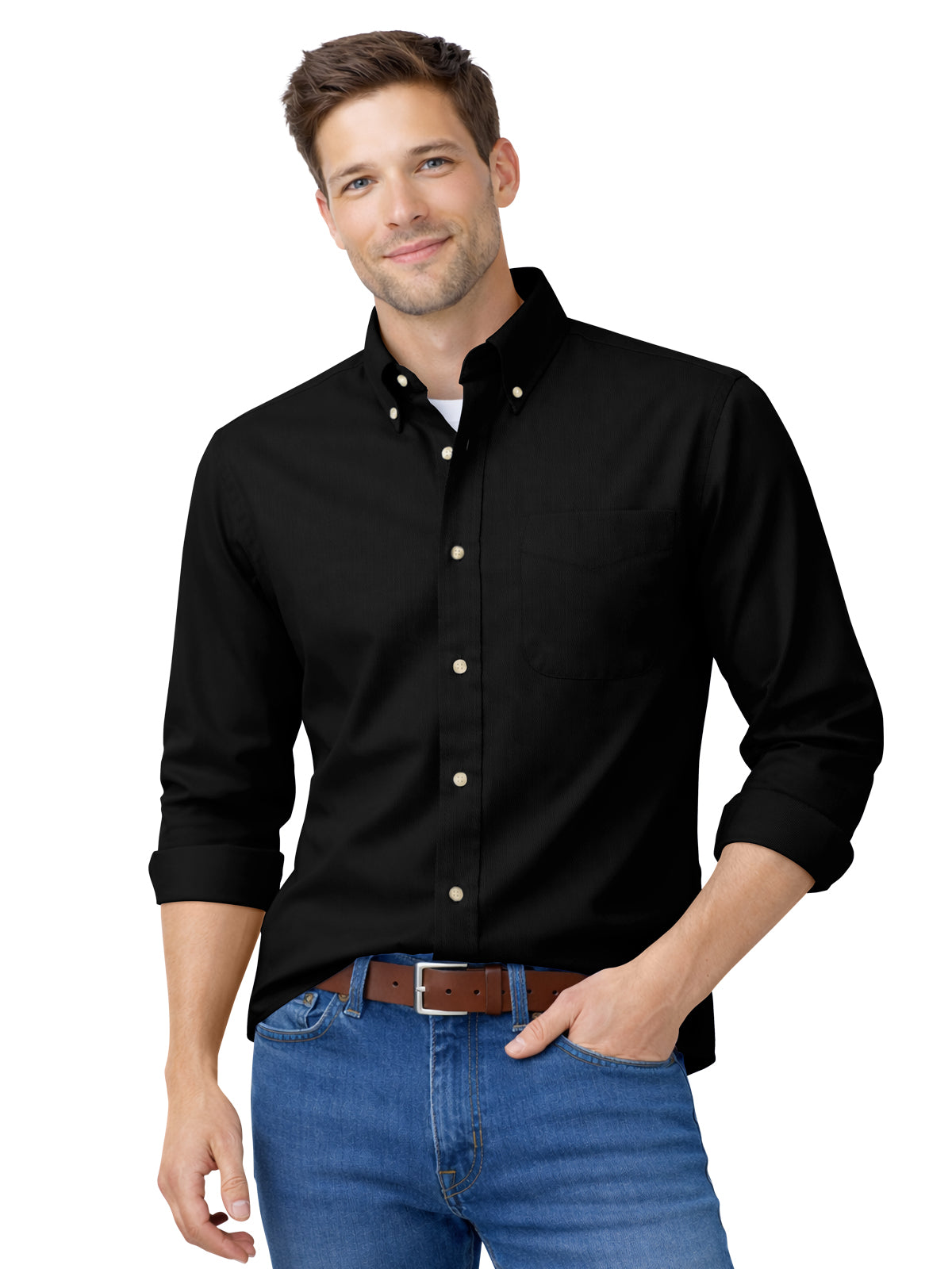 Men's 1-Pocket Cotton Twill Shirt - BG8213 - Black
