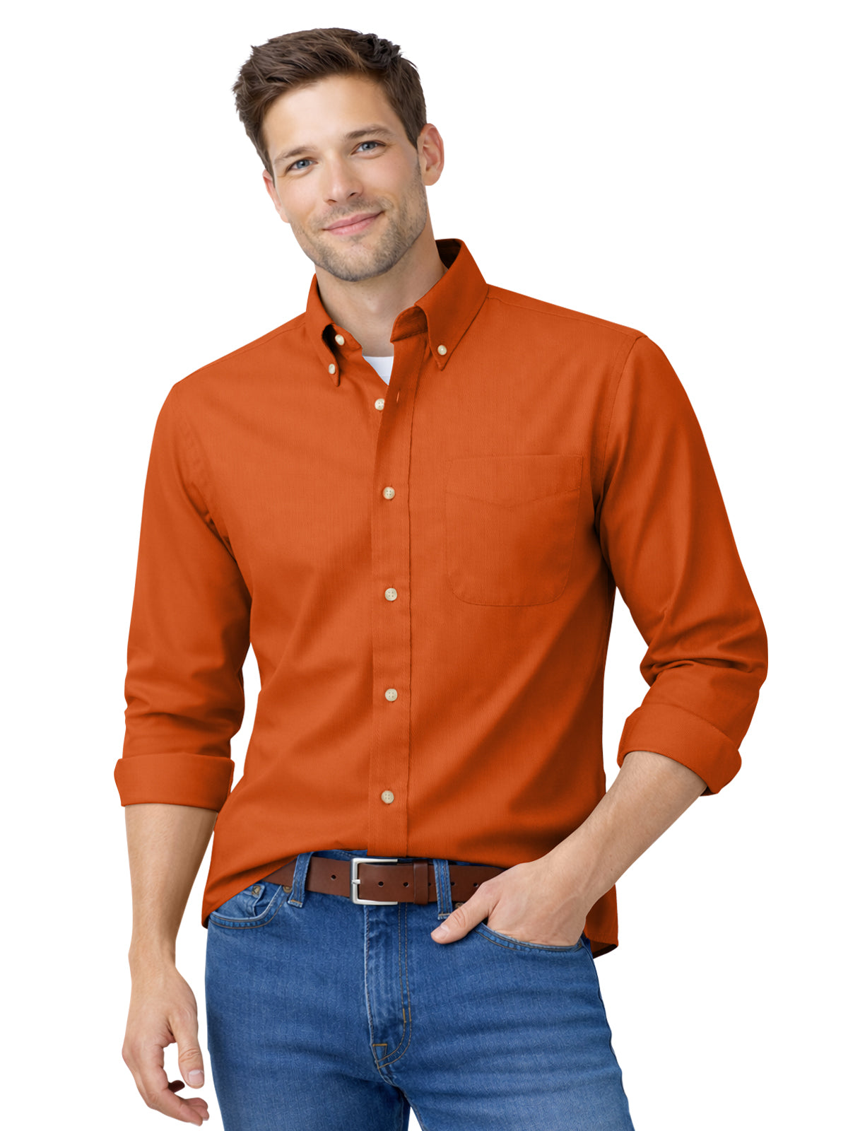 Men's 1-Pocket Cotton Twill Shirt - BG8213 - Burnt Orange