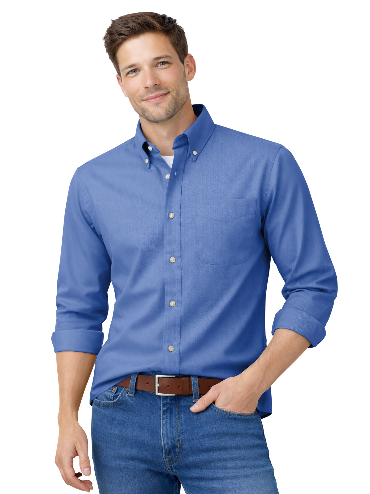 Men's 1-Pocket Cotton Twill Shirt - BG8213 - French Blue