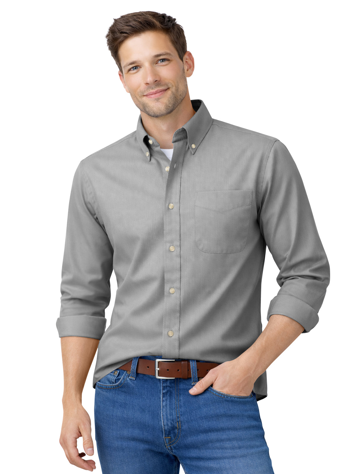 Men's 1-Pocket Cotton Twill Shirt - BG8213 - Grey