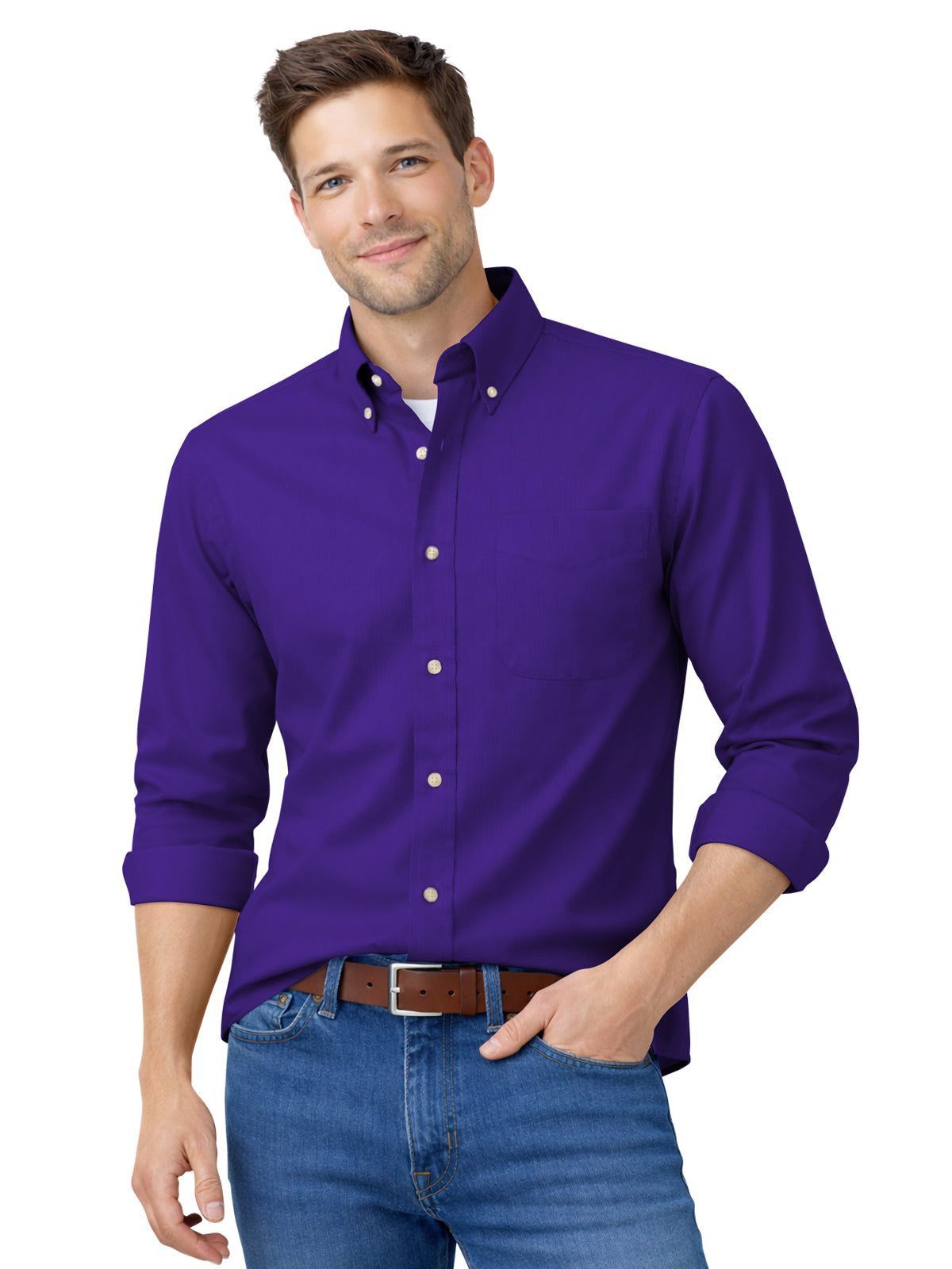 Men's 1-Pocket Cotton Twill Shirt - BG8213 - Grape