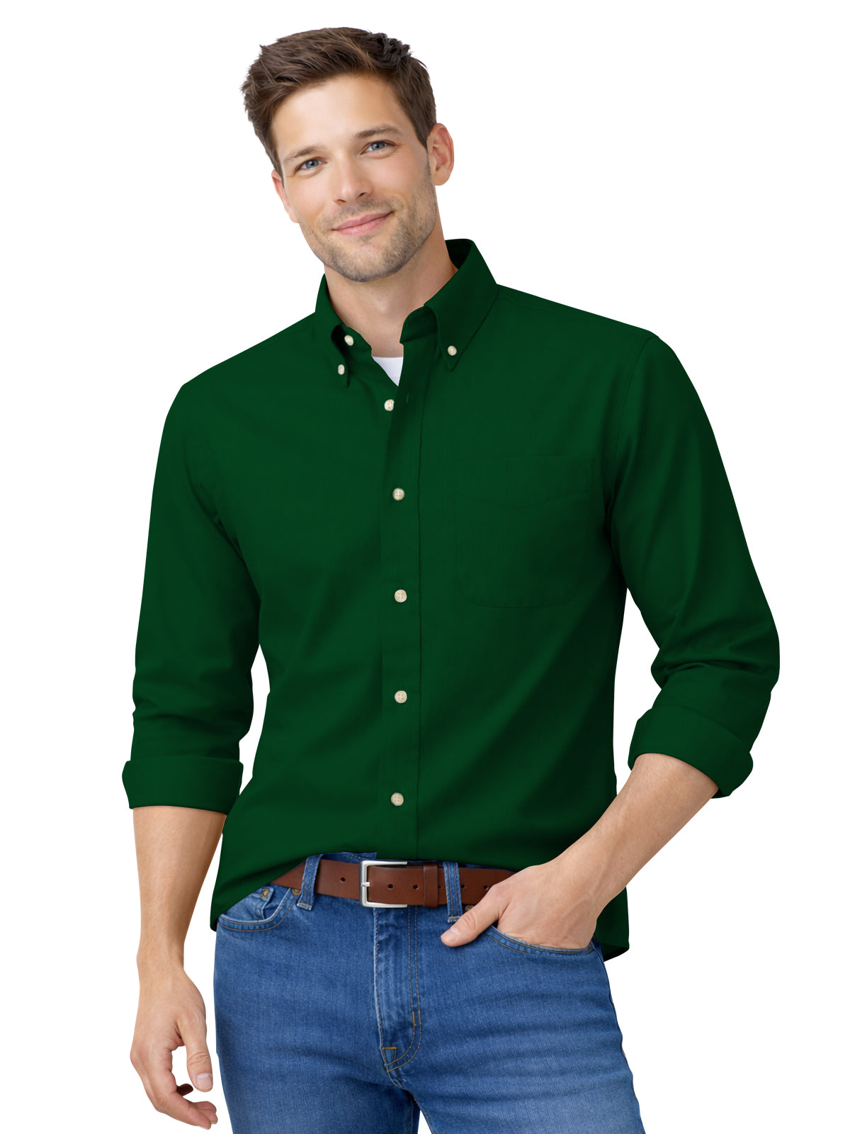 Men's 1-Pocket Cotton Twill Shirt - BG8213 - Hunter