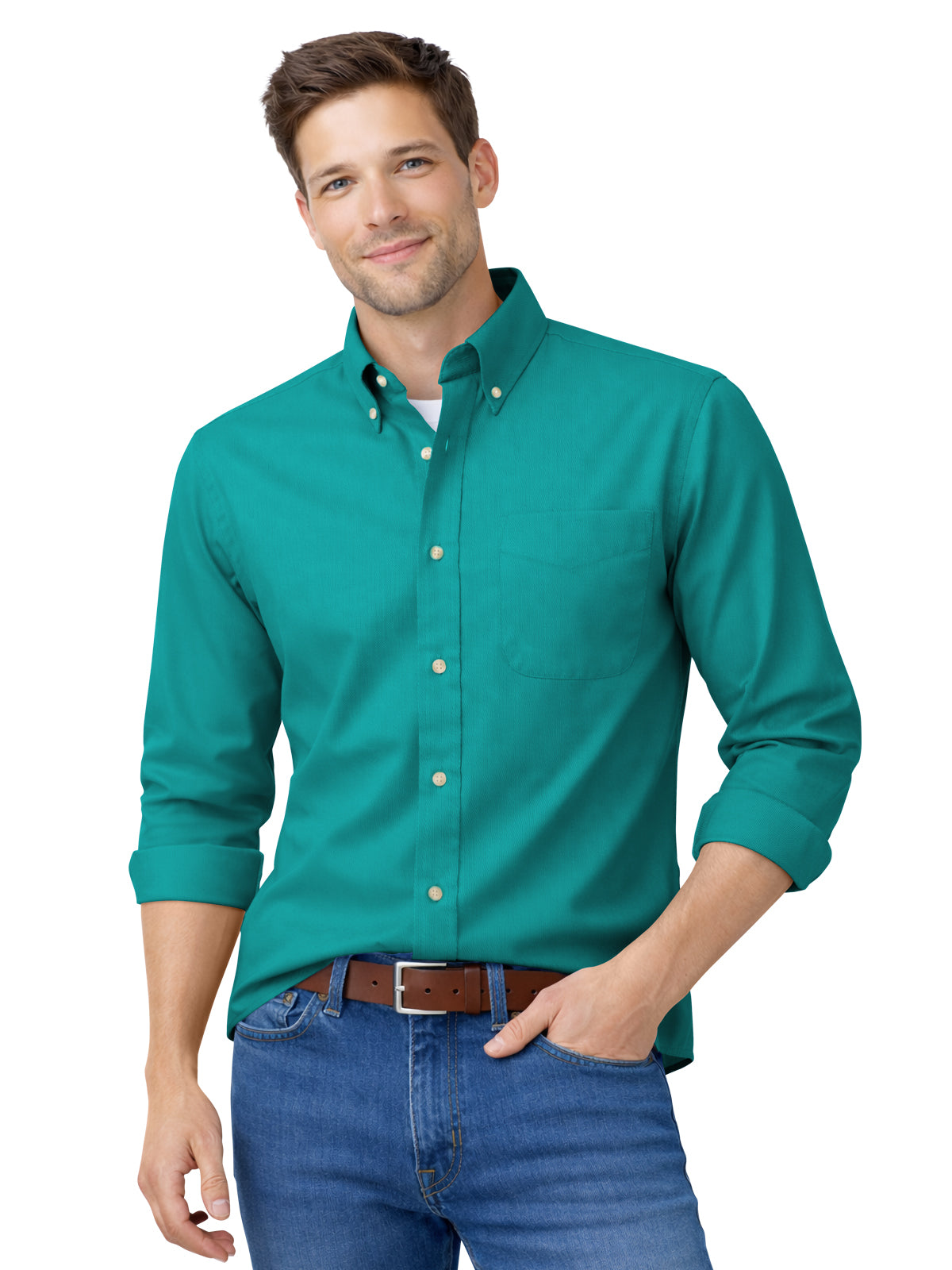 Men's 1-Pocket Cotton Twill Shirt - BG8213 - Jade