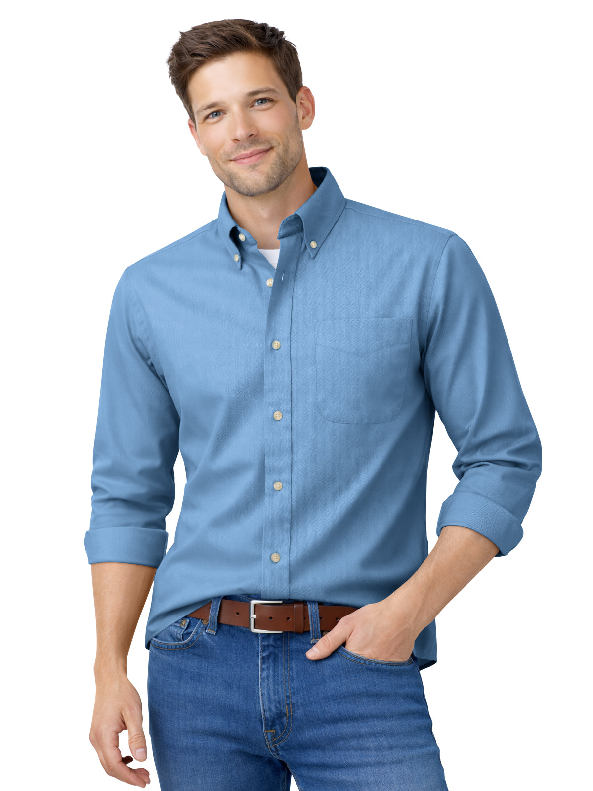 Men's 1-Pocket Cotton Twill Shirt - BG8213 - Light Blue