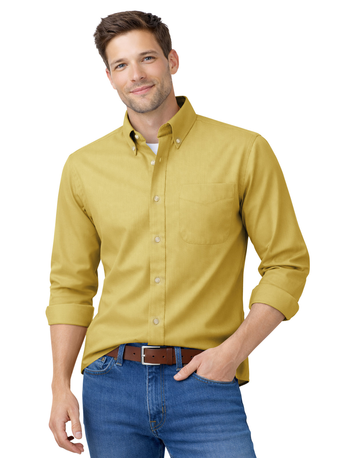 Men's 1-Pocket Cotton Twill Shirt - BG8213 - Maize