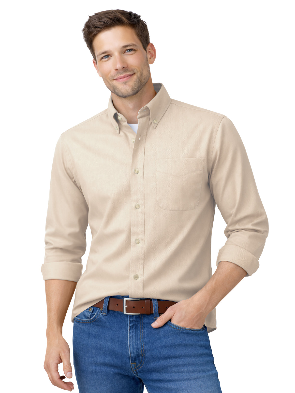 Men's 1-Pocket Cotton Twill Shirt - BG8213 - Natural