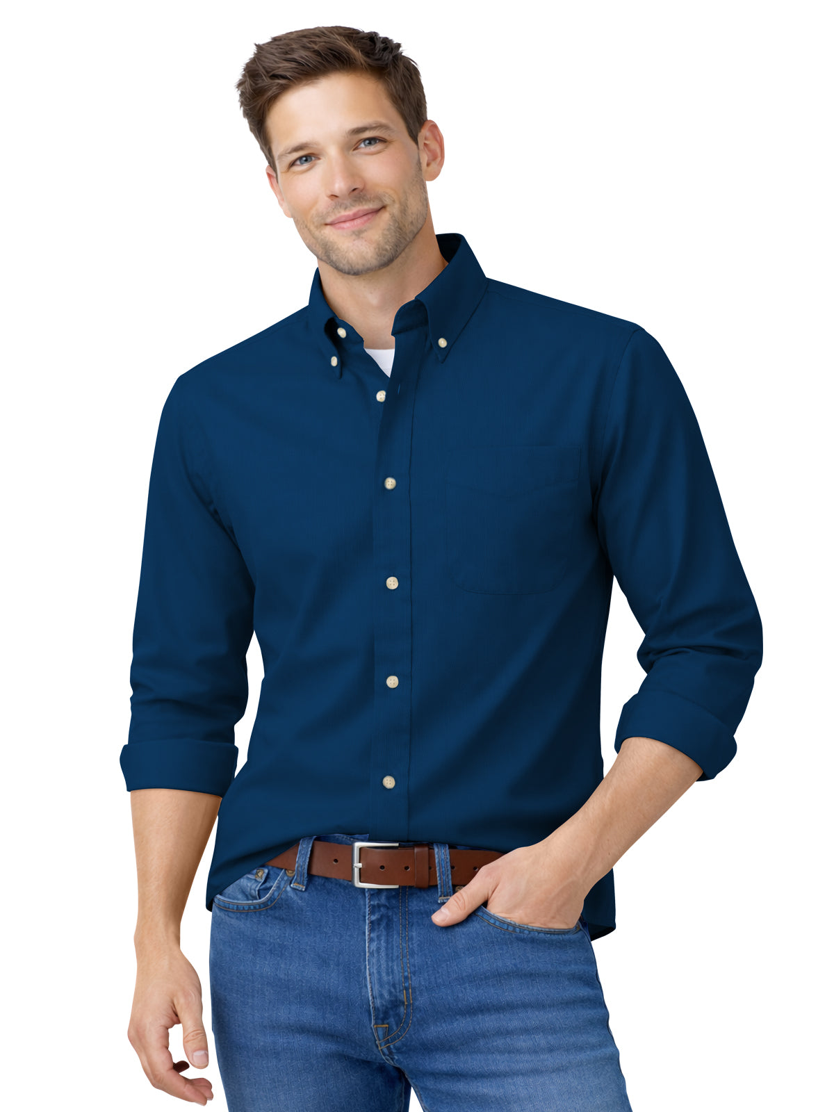 Men's 1-Pocket Cotton Twill Shirt - BG8213 - Navy
