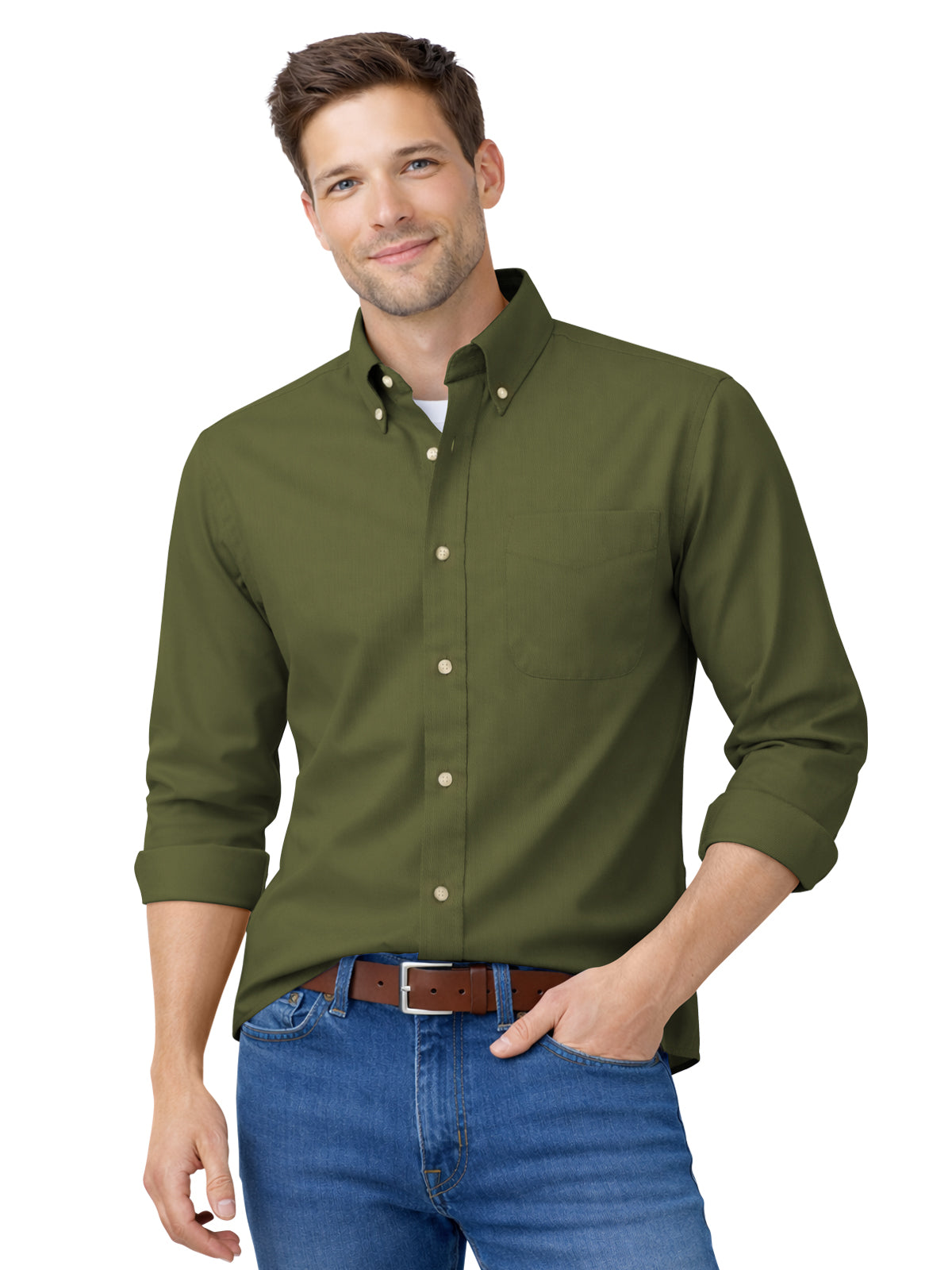 Men's 1-Pocket Cotton Twill Shirt - BG8213 - Olive