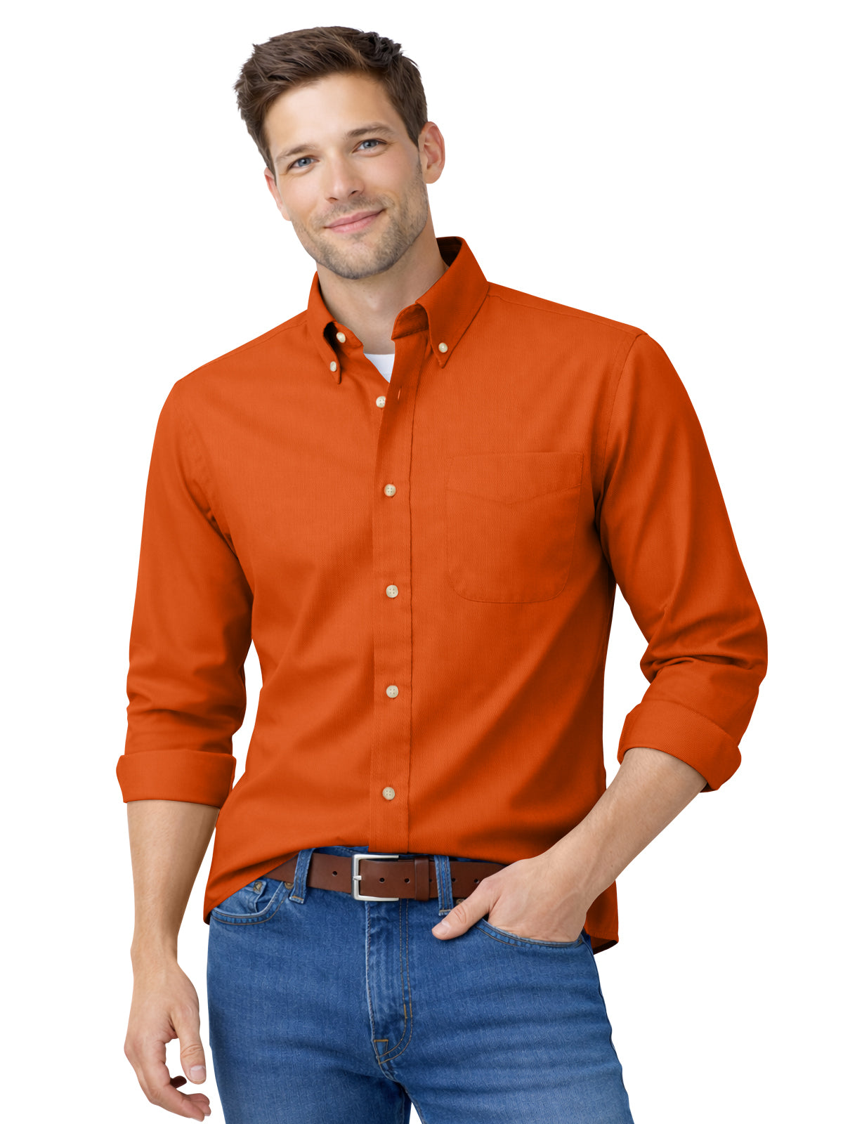 Men's 1-Pocket Cotton Twill Shirt - BG8213 - Orange