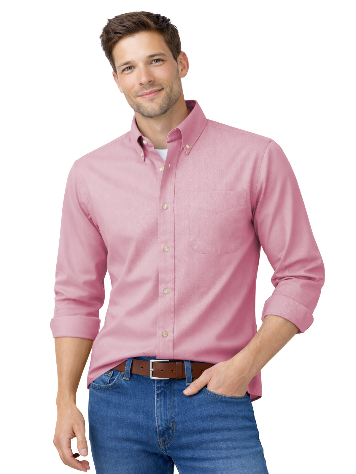 Men's 1-Pocket Cotton Twill Shirt - BG8213 - Pink