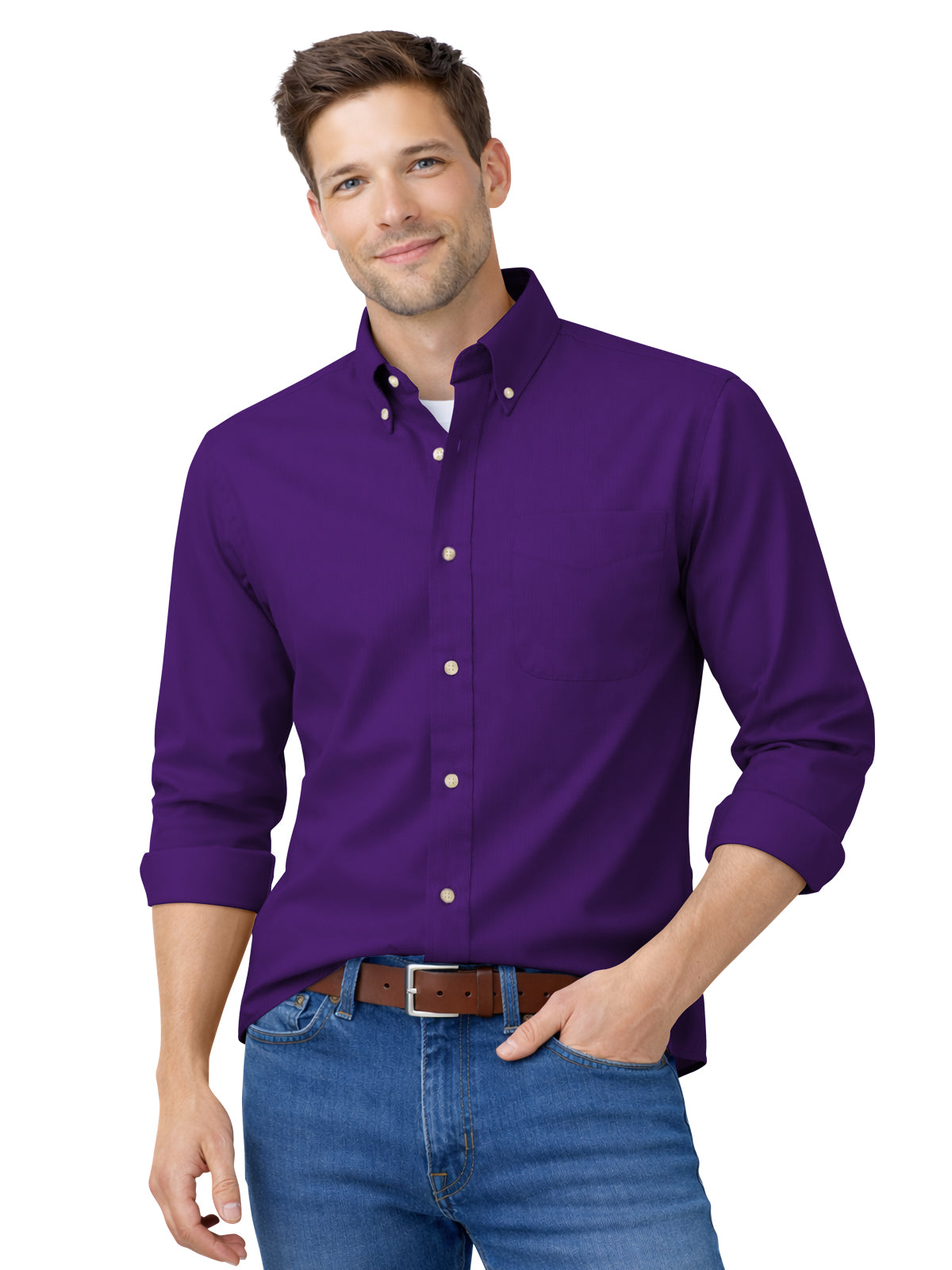 Men's 1-Pocket Cotton Twill Shirt - BG8213 - Purple