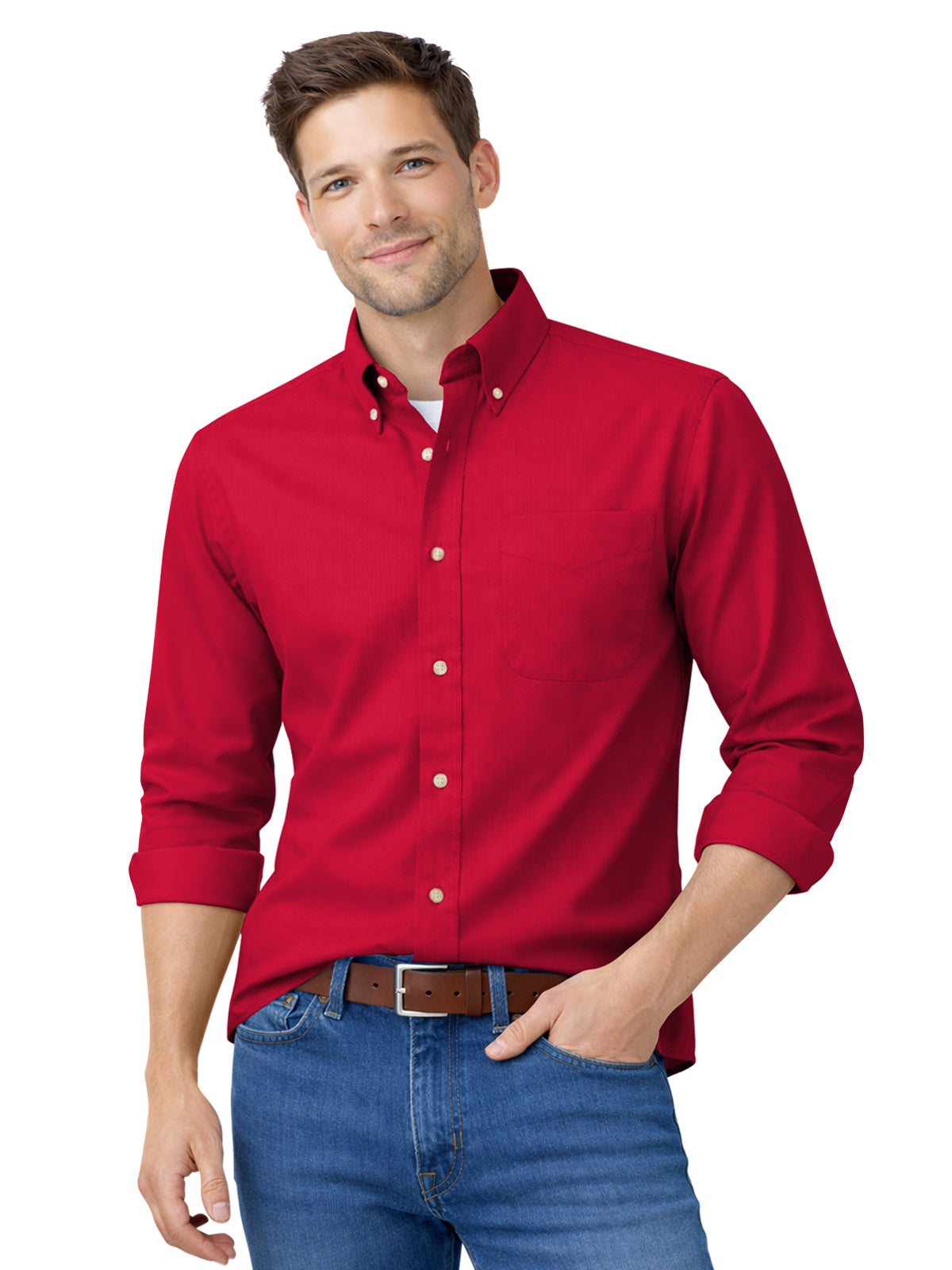 Men's 1-Pocket Cotton Twill Shirt - BG8213 - Red