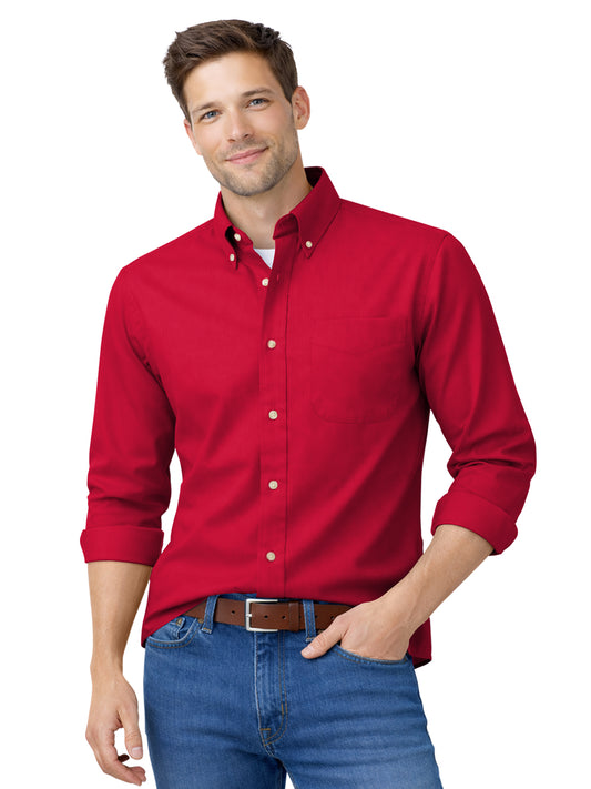 Men's 1-Pocket Cotton Twill Shirt - BG8213 - Red