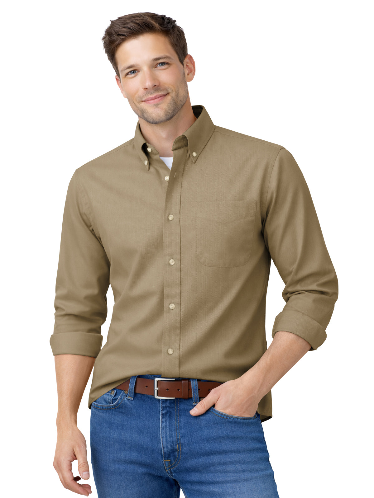 Men's 1-Pocket Cotton Twill Shirt - BG8213 - Tan