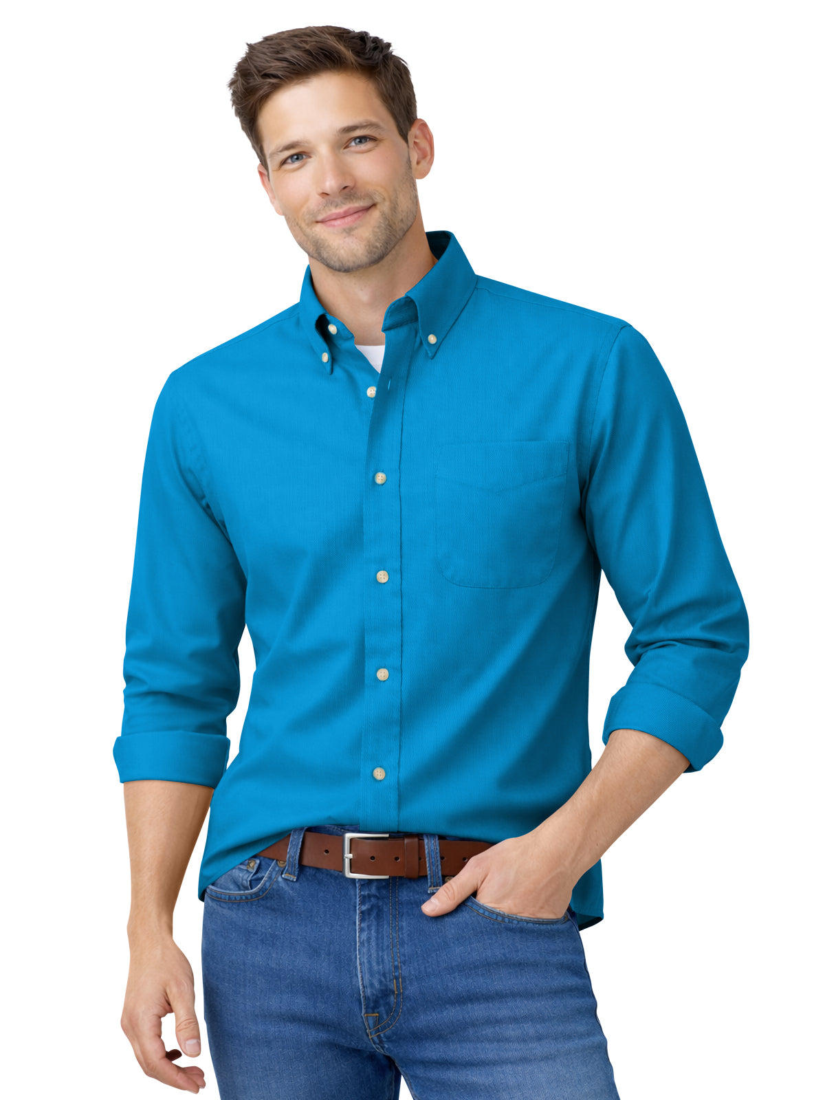 Men's 1-Pocket Cotton Twill Shirt - BG8213 - Turquoise