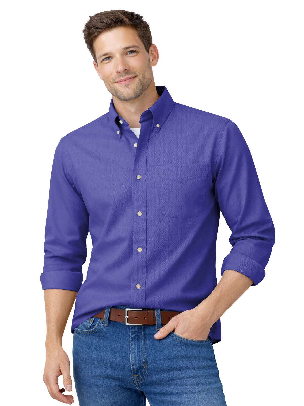 Men's 1-Pocket Cotton Twill Shirt - BG8213 - Violet