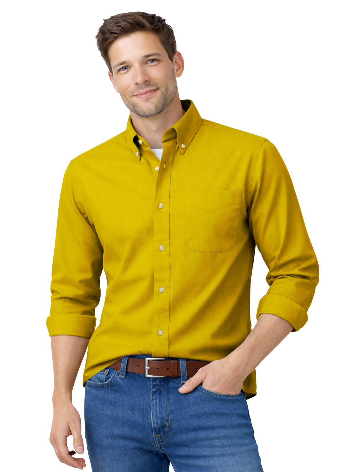 Men's 1-Pocket Cotton Twill Shirt - BG8213 - Yellow