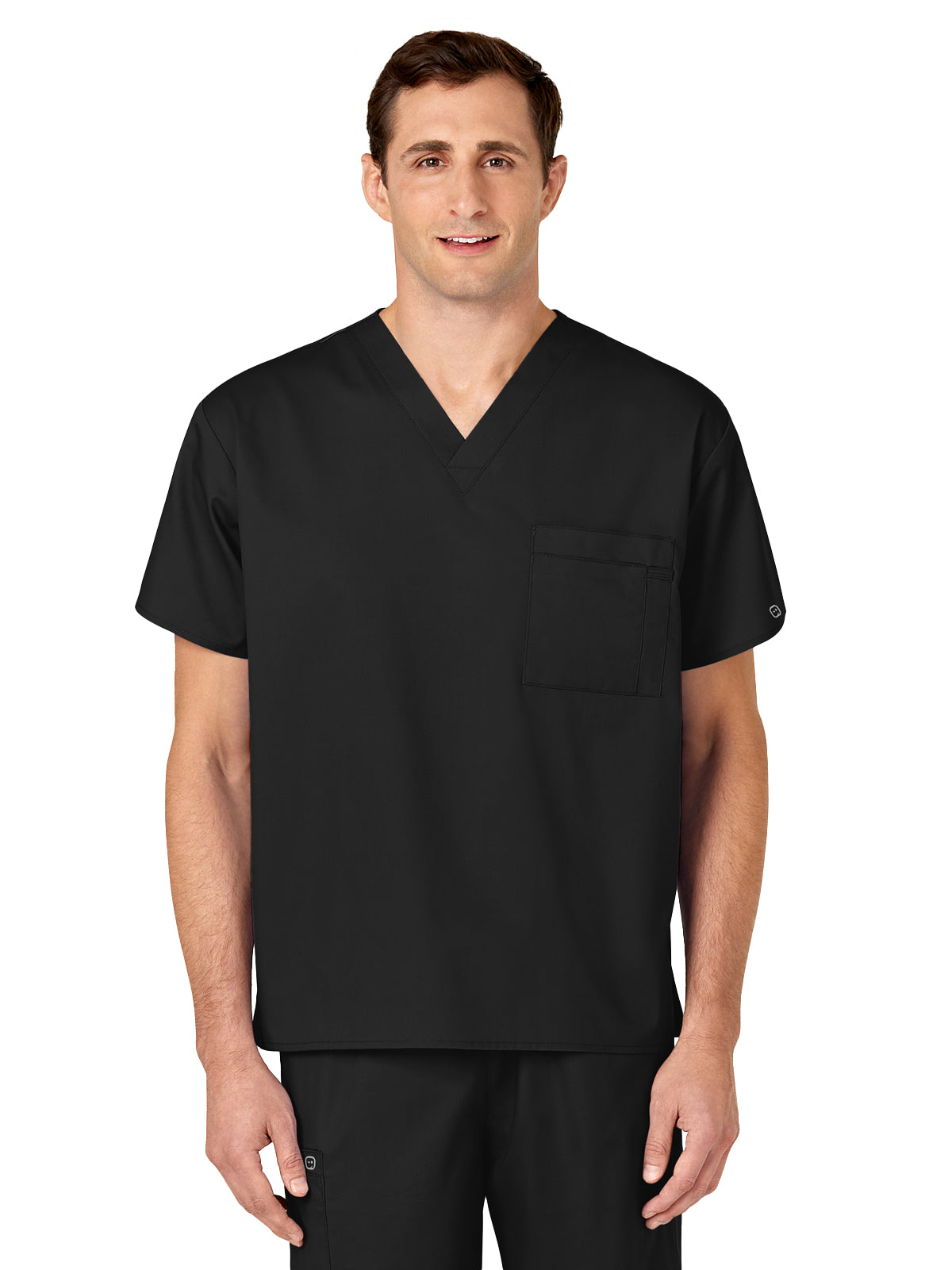 Unisex Double-Pocket V-Neck Top - 100 - Black