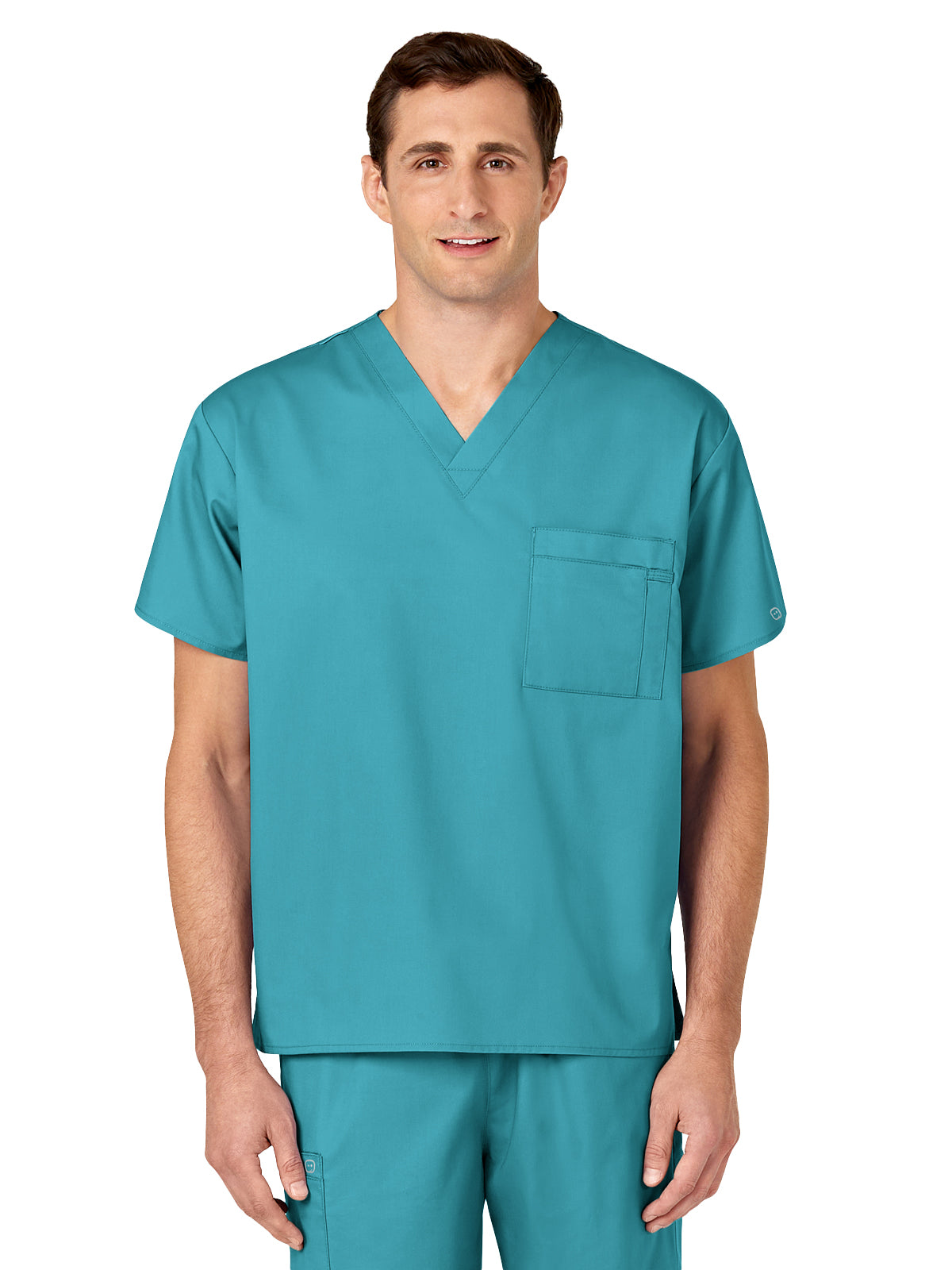 Unisex Double-Pocket V-Neck Top - 100 - Teal