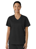 Women's Three-Pocket Curved V-Neck Top - 106 - Black