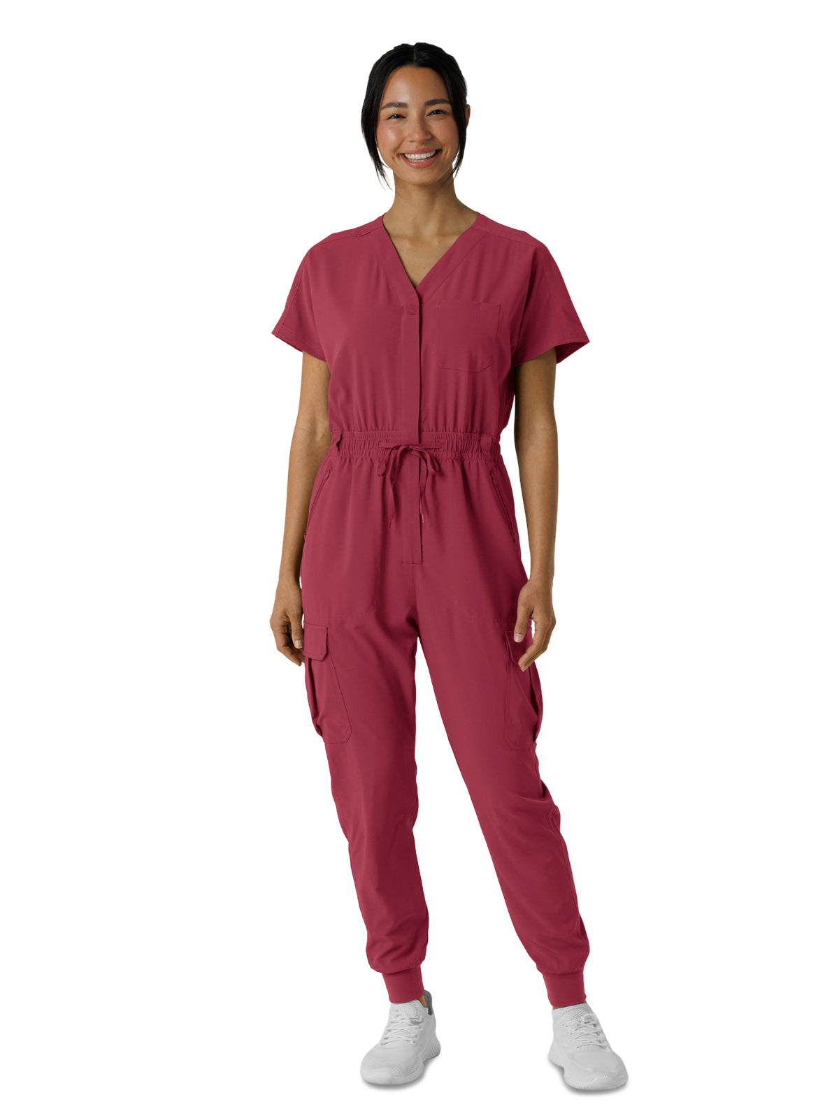 Women's Seven-Pocket Cargo Jogger Jumpsuit - 3234 - Ruby