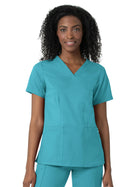 Women's Three-Pocket V-Neck Top - 6122 - Teal Blue