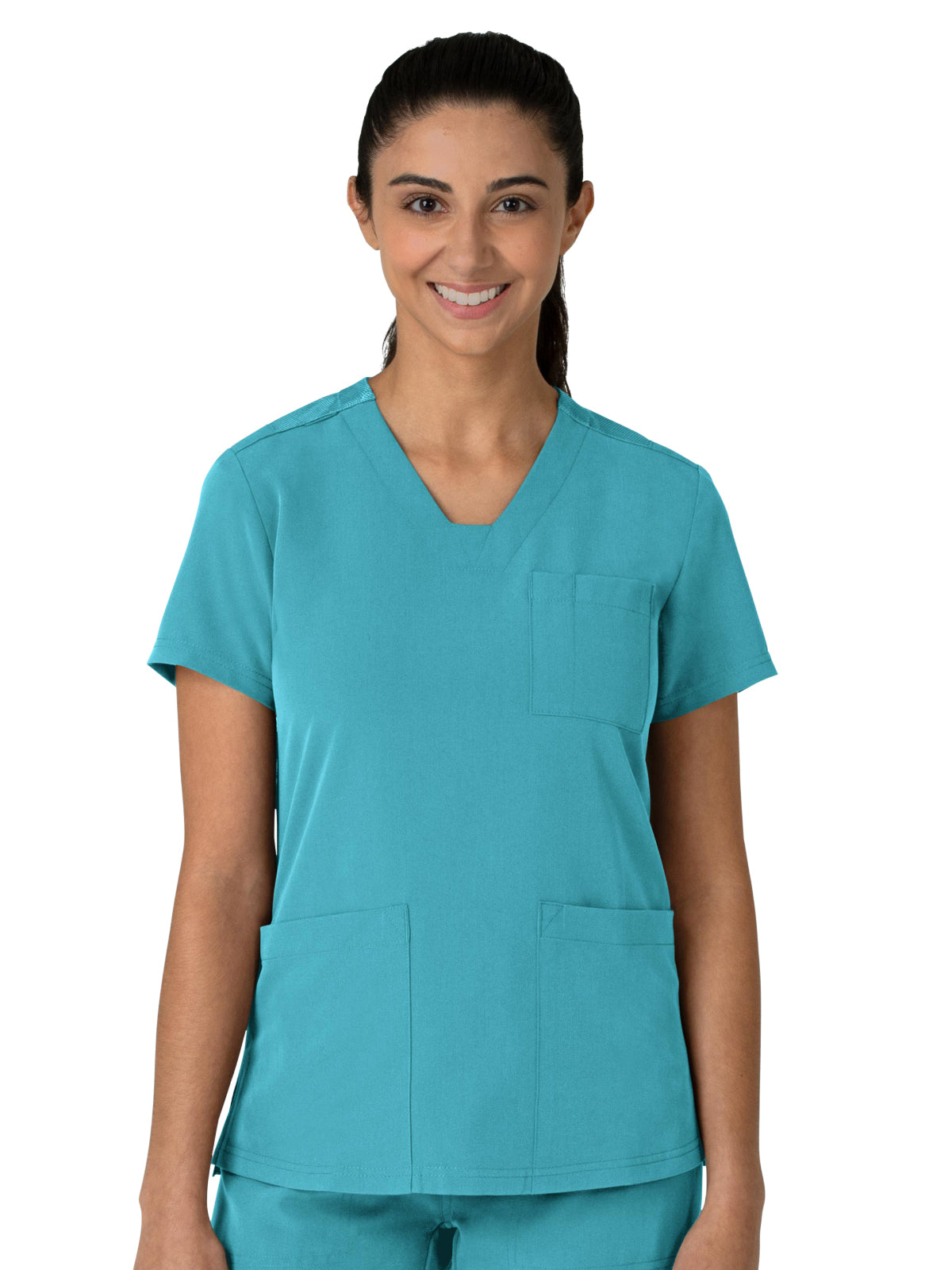 Women's Three-Pocket Flex-n-Reach V-Neck Top - 6132 - Teal Blue